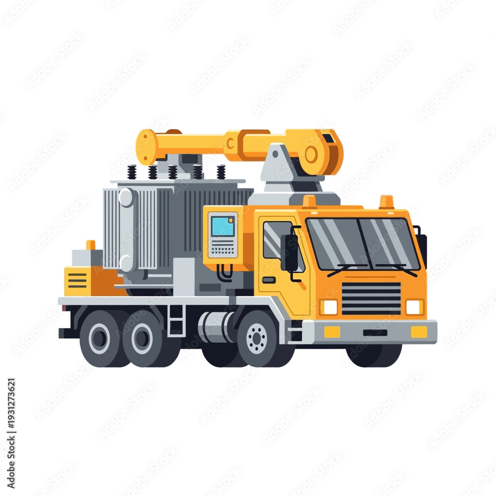 Naklejka premium Yellow Crane Truck with Mechanical Arm Illustration.