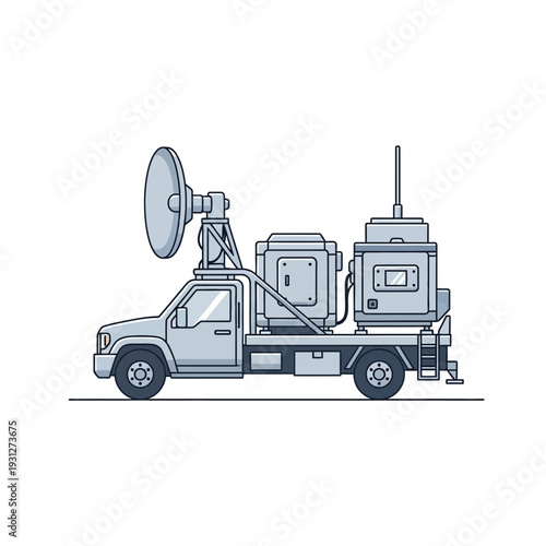 Mobile Communication Truck with Satellite Dish and Equipment.