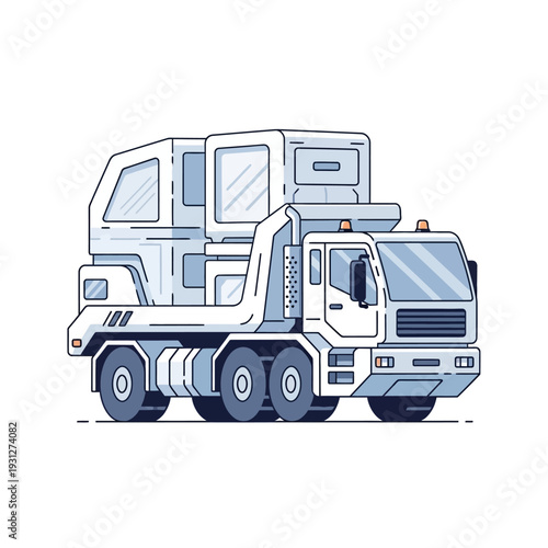 Vector illustration of a heavy duty truck with large container on white background.