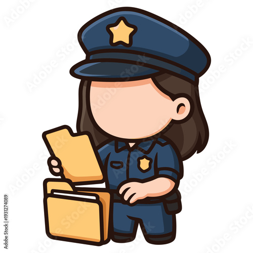 Police officer holding folder flat vector illustration