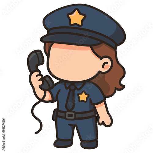 Cartoon Police Officer Holding Telephone Vector