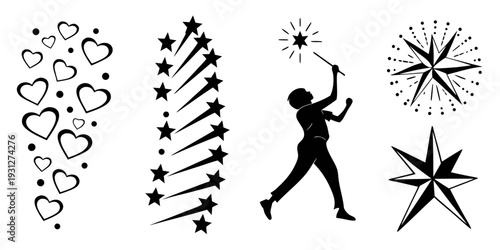 A person celebrating with fireworks and stars in a festive scene