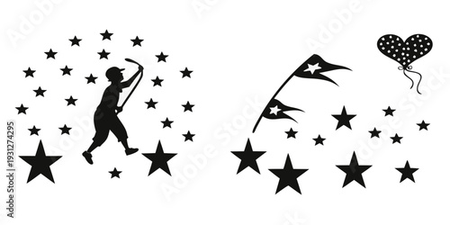 Astronaut dancing among stars with a heart floating in space