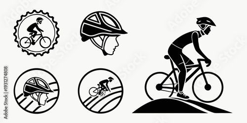Illustrations of various sports and activities including cycling, running, and swimming.