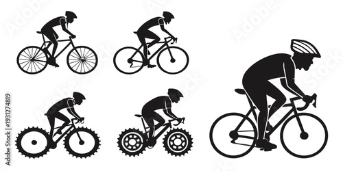 Group of cyclists riding on a path with different types of bicycles