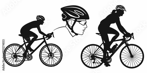 Cyclists wearing helmets riding bicycles on a path with protective gear