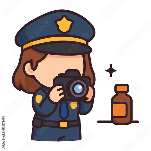 Police officer taking photograph of evidence flat vector