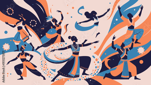 Vibrant Indian Women Dancing vector illustration