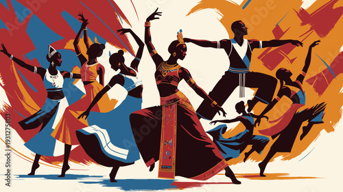 Vibrant Dancers in Motion vector illustration