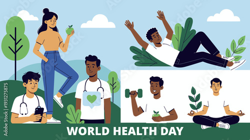 Healthy People Enjoying Life Outdoors vector illustration