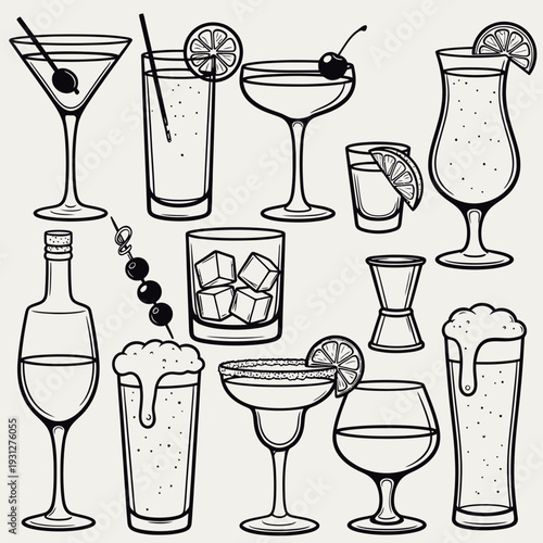 Cocktail Glasses and Drinks vector illustration