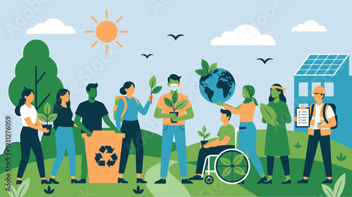 Diverse Community Embracing Sustainability vector illustration