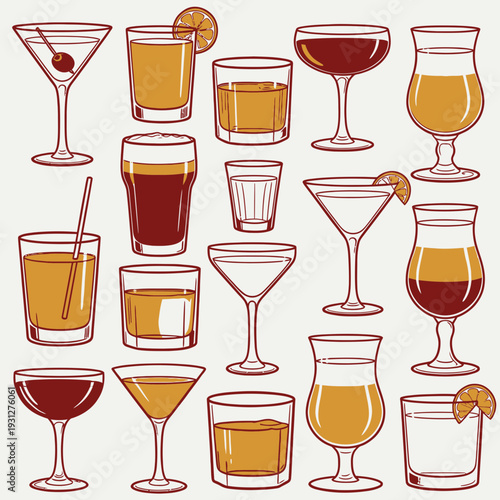 Cocktail Glass Collection vector illustration