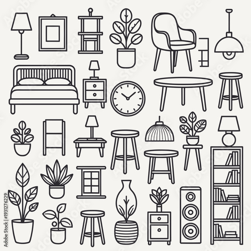 Line Art Furniture and Decor vector illustration