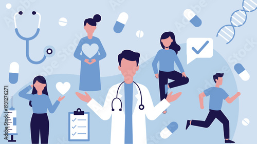 Doctor Explaining Treatment Options to Patients vector illustration