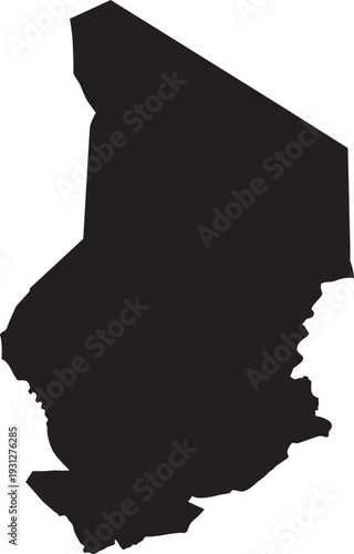 Black silhouette map of Chad a simple vector graphic representing the countrys borders for informational or travel purposes isolated on a white background