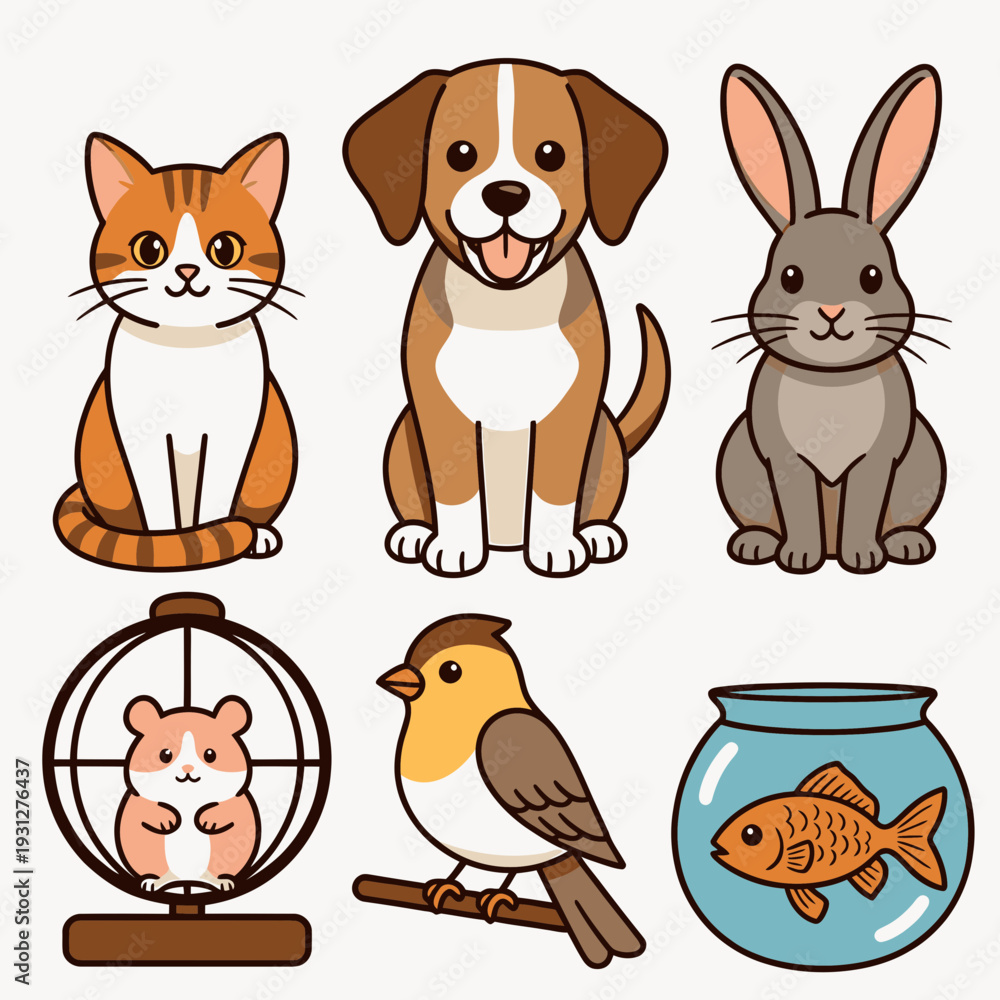 Obraz premium Cute Pets and Animals vector illustration