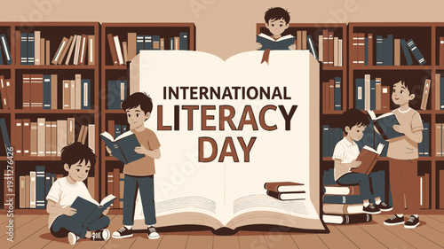 International Literacy Day Celebration vector illustration