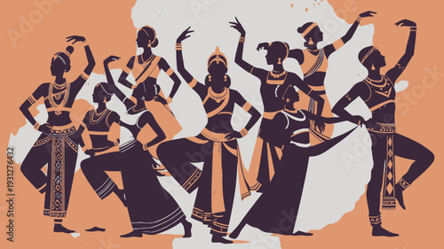 Indian Classical Dancers in Action vector illustration