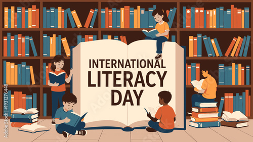 International Literacy Day Celebration vector illustration