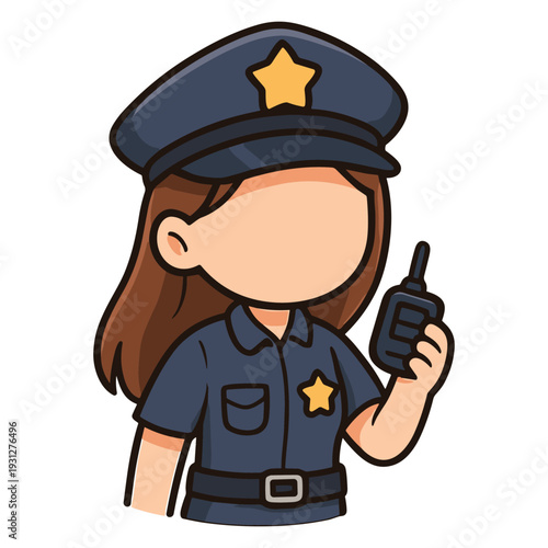 Female police officer holding walkie talkie flat vector
