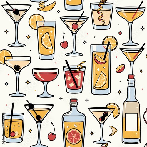 Cocktail Collection Pattern vector illustration