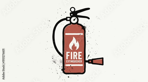 Fire Extinguisher Icon with Flame Symbol and Grunge Texture