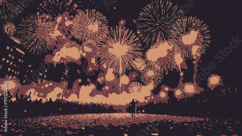 Romantic Fireworks Over Water vector illustration