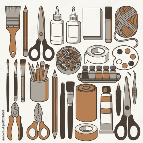 Crafting and Art Supplies Collage vector illustration