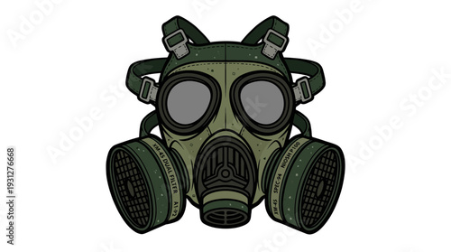 Green Gas Mask on White Background