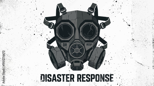 Gas Mask With DISASTER RESPONSE Text, Grunge Texture Background