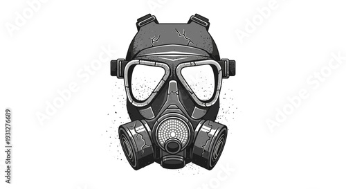 Grayscale gas mask illustration on white background