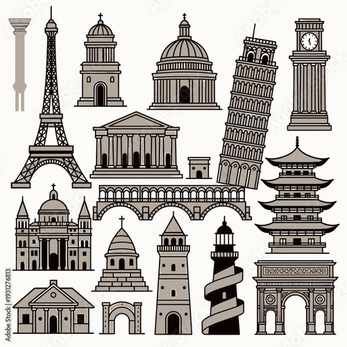 Famous Landmarks Around the World vector illustration