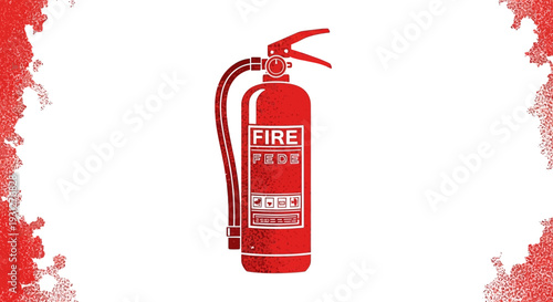 Red fire extinguisher graphic on white background with textured edges