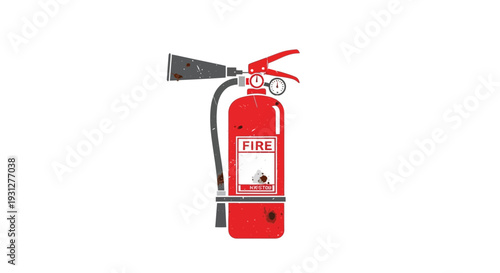 Red fire extinguisher, vintage style, isolated on white background