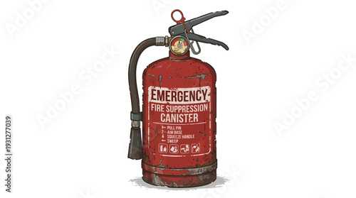 Red fire extinguisher, emergency fire suppression canister