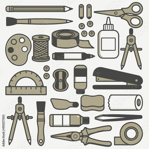 Stationery and Crafting Tools vector illustration