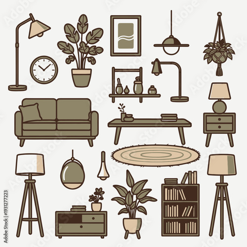 Living Room Furniture and Decor vector illustration
