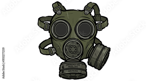 Vintage gas mask illustration, military protection equipment