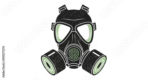 Vintage Gas Mask Illustration with Green Accents