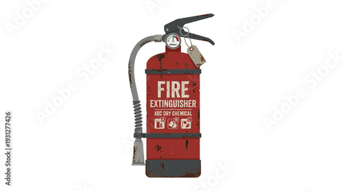 Vintage Red Fire Extinguisher, Fire Safety Equipment, Isolated