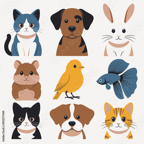 Pet and Animal Faces Collection vector illustration