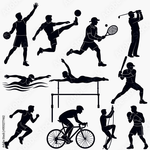 Silhouettes of Athletes in Action vector illustration