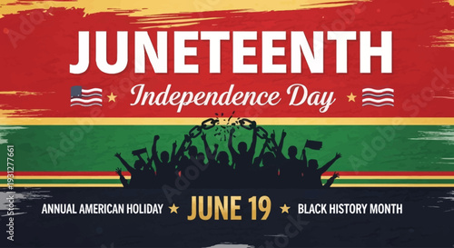 Juneteenth Independence Day Background. Black History Month. Freedom or Emancipation day. Annual American holiday June 19 poster. Horizontal banner vector illustration