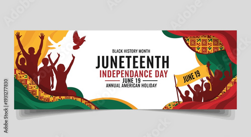  Juneteenth Independence Day Background. Black History Month. Freedom or Emancipation day. Annual American holiday June 19 poster. Horizontal banner vector illustration