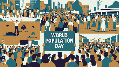 World Population Day Crowd Scene vector illustration