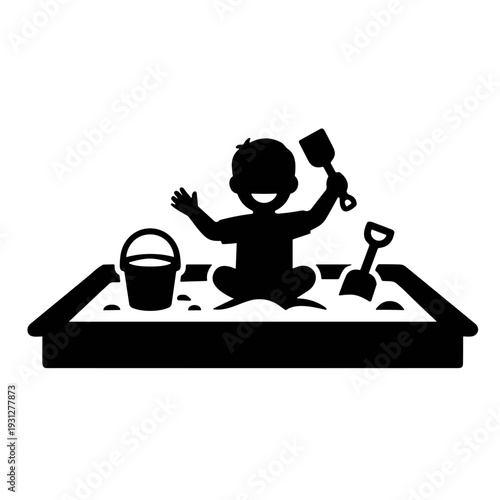 vector illustration The child is playing in the sand in the park icon