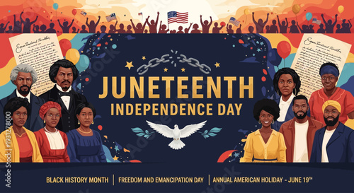  Juneteenth Independence Day Background. Black History Month. Freedom or Emancipation day. Annual American holiday June 19 poster. Horizontal banner vector illustration