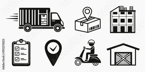 Icons representing various aspects of delivery and logistics services