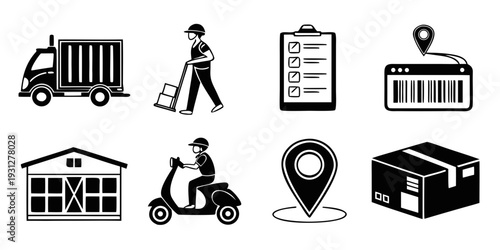 Icons representing various services and locations for efficient delivery and logistics management